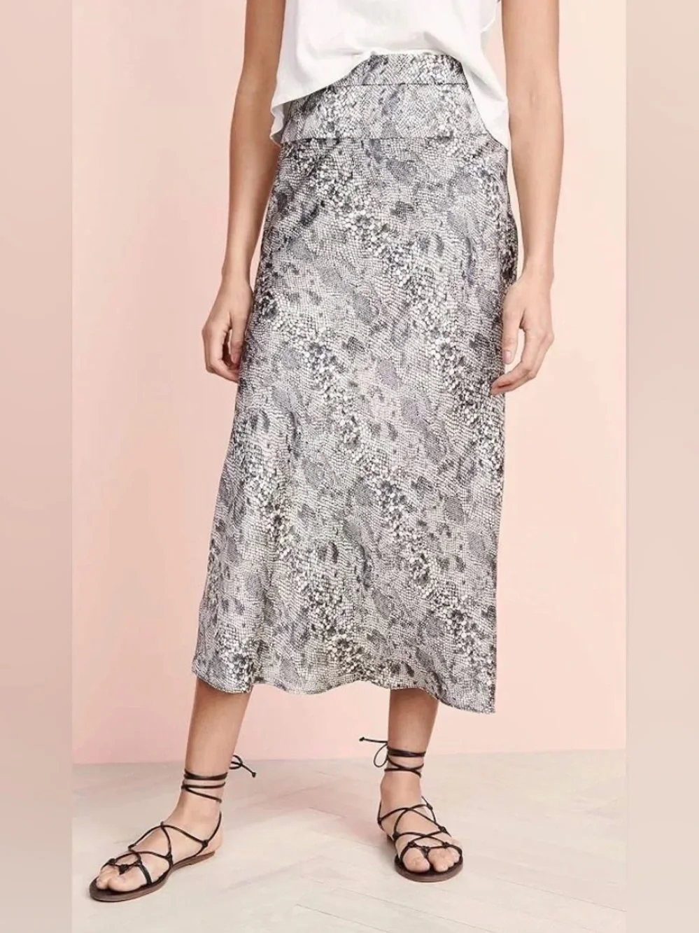 Free People Normani Bias Printed Midi Skirt Gray Snakeskin Size 2
